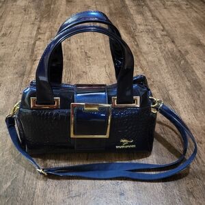 NWOT Stylish Deep Blue and Gold Crocodile-like Embossed Design Womens Handbag